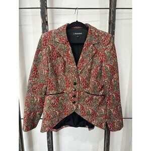 J Peterman Paisley Boho Velvet Blazer Womens Size 8 Red Multicolor